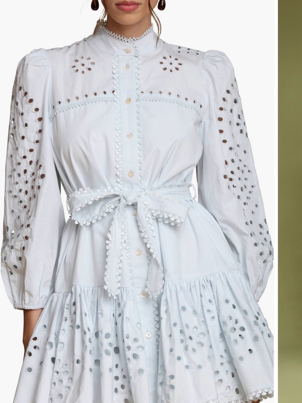 Avec Les Filles White Eyelet Long-Sleeve Button-Front Dress - Picture 2 of 12